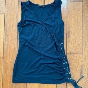 PattyBoutik Dark Blue Lace-Up Tank Top - Size M